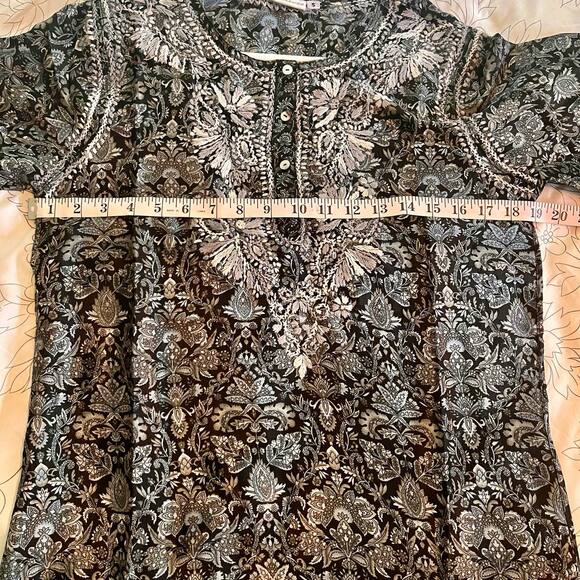Sevya Handmade Silk Tunic Womens Size Small Black and Grey Embroidered Top - Picture 9 of 12